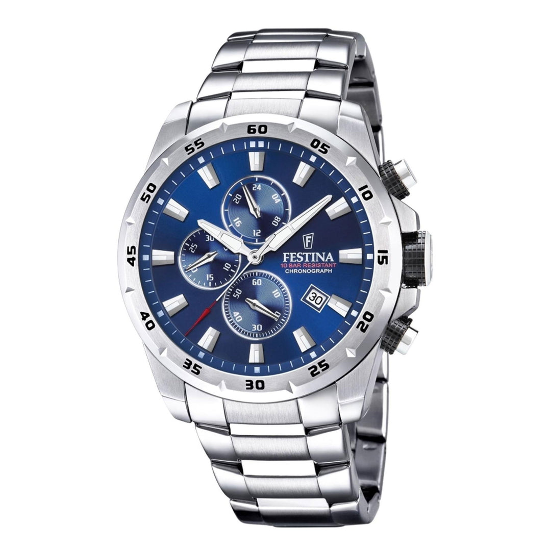 Festina F20463/2 Men's Chronograph Blue Dial Silver Tone Bracelet Wristwatch - H S Johnson