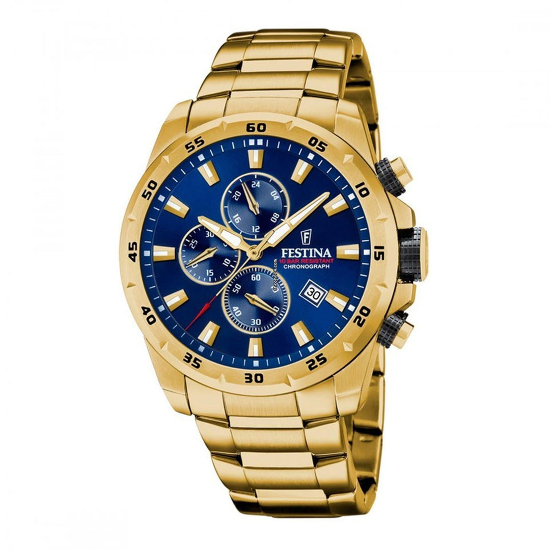 Festina F20541/2 Men's Chronograph Gold Tone Steel Bracelet Wristwatch - H S Johnson