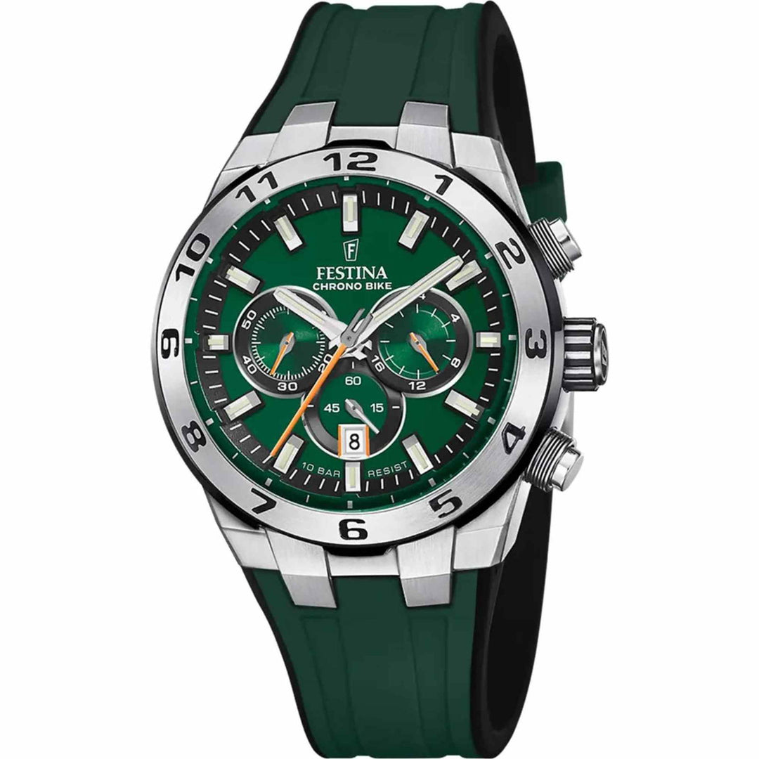 Festina F20671/2 Men's Green Chrono Bike Rubber Strap Wristwatch - H S Johnson