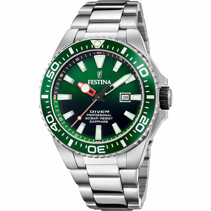 Festina F20663/2 Men's Green Dial Diver Wristwatch - H S Johnson