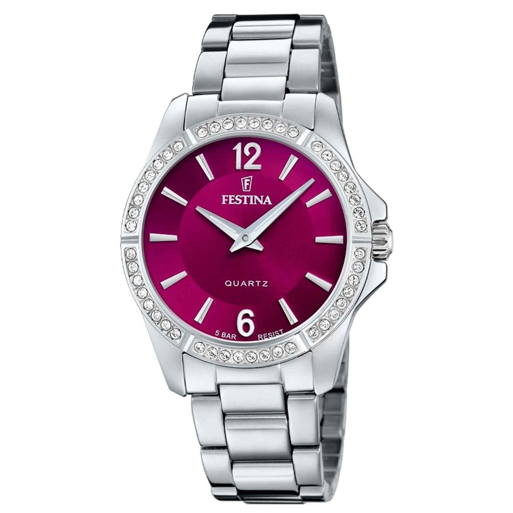 F20593 2 Bordeaux Steel Bracelet Watch