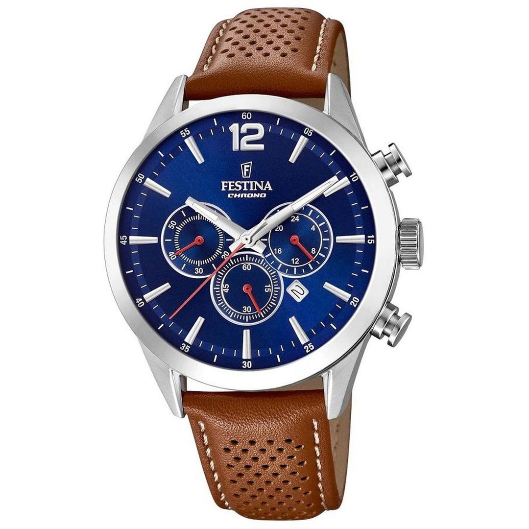 Festina F20542/3 Men's Chronograph Brown Leather Strap Wristwatch - H S Johnson