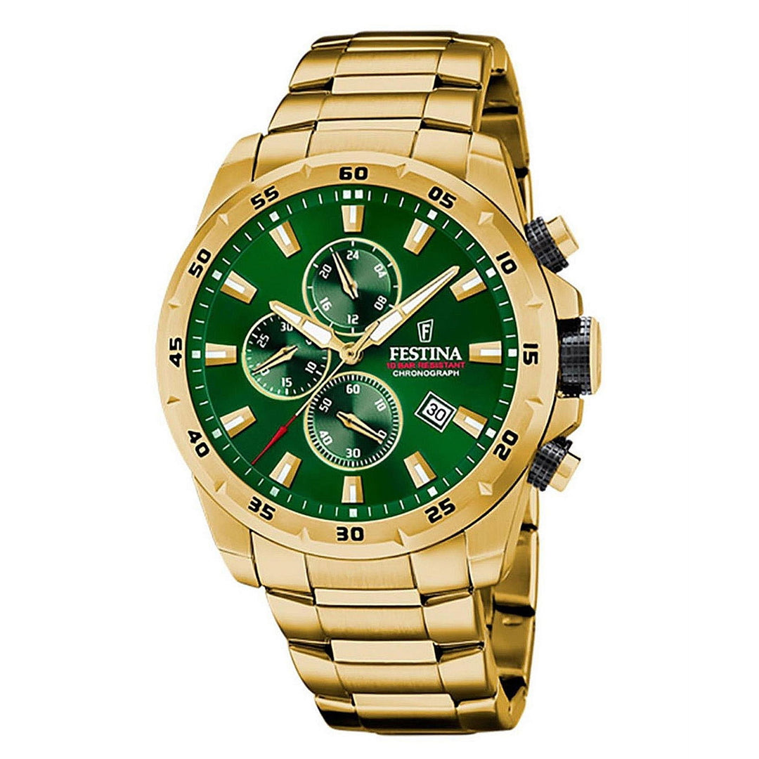 Festina F20541/3 Men's Chronograph Gold Tone Steel Bracelet Wristwatch - H S Johnson