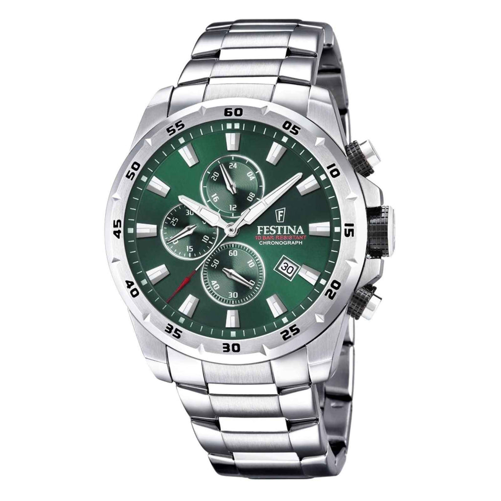 F20463 3 Chronograph Dial Silver Tone Bracelet Watch
