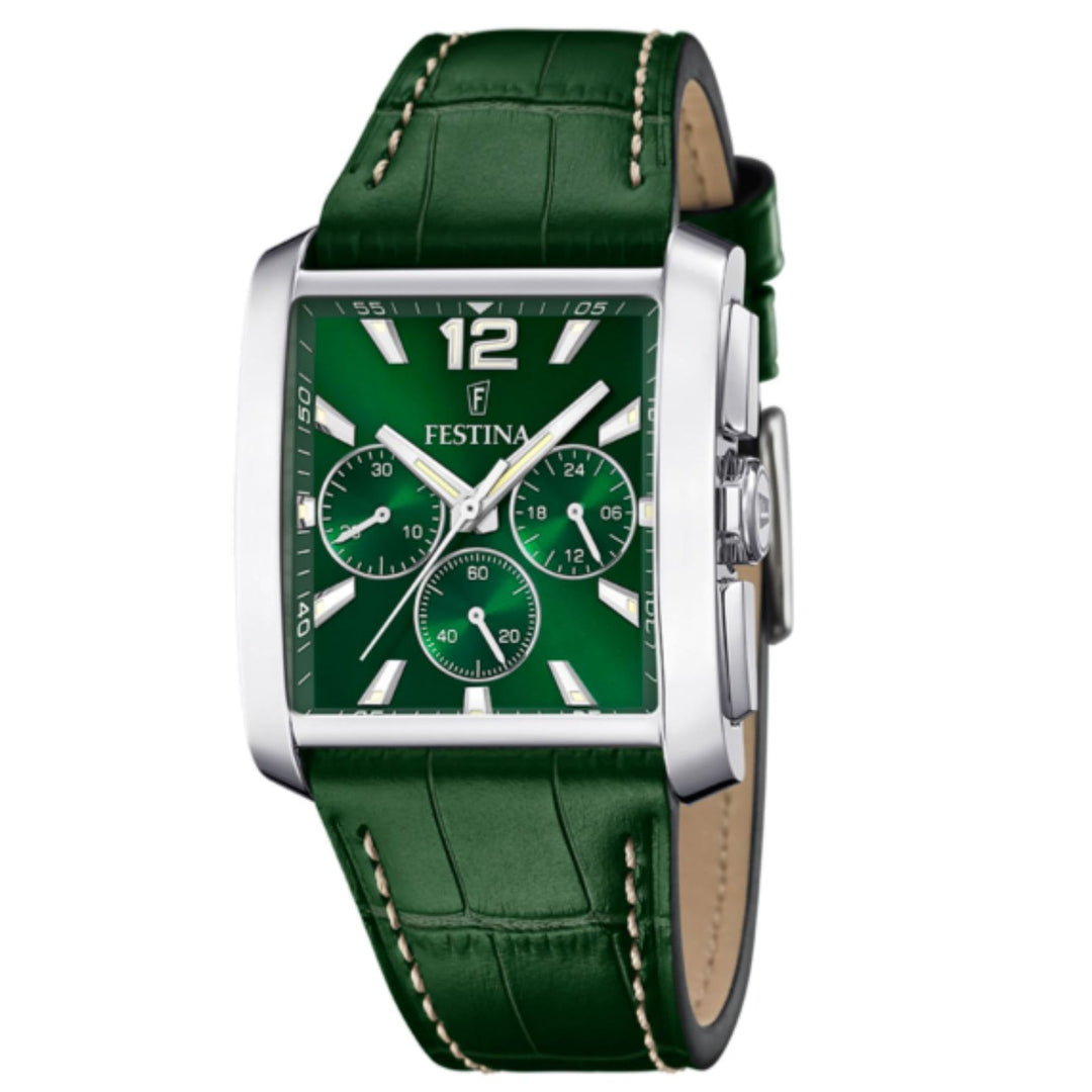 Festina F20636/3 Men's Chronograph Green Leather Strap Wristwatch - H S Johnson
