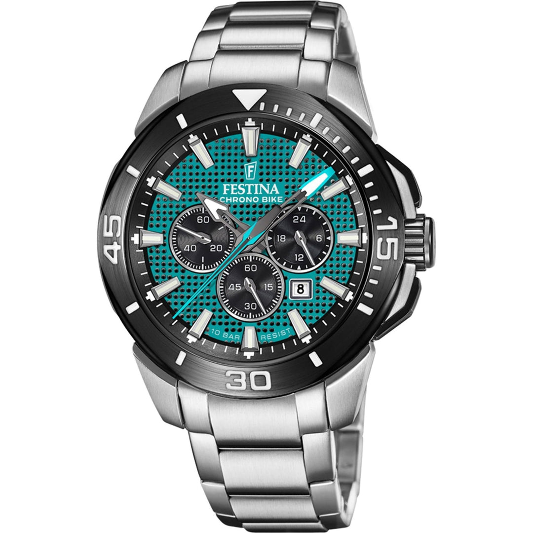 Festina F20641/3 Men's Green Chrono Bike Steel Bracelet Wristwatch - H S Johnson