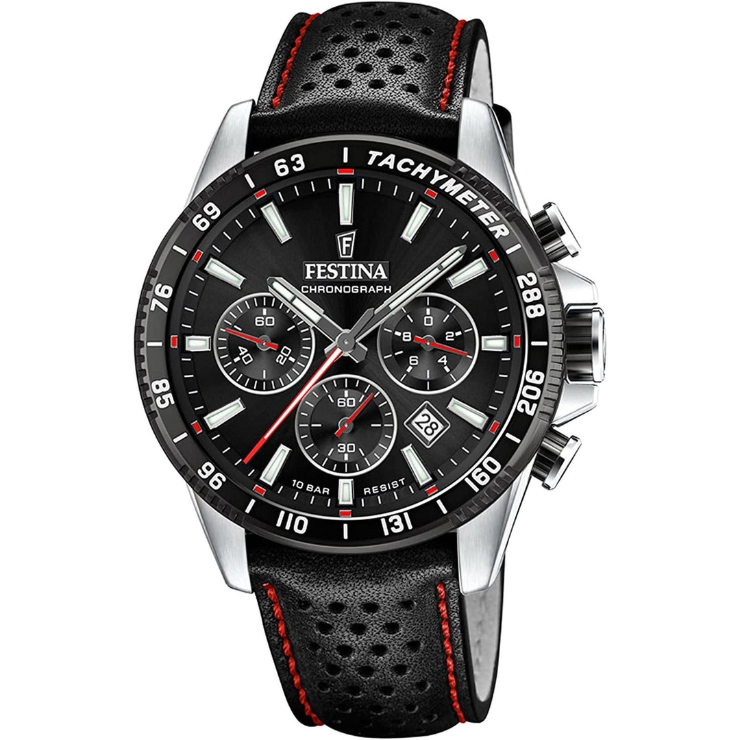 Festina F20561/4 Men's Black Dial And Leather Strap Wristwatch - H S Johnson
