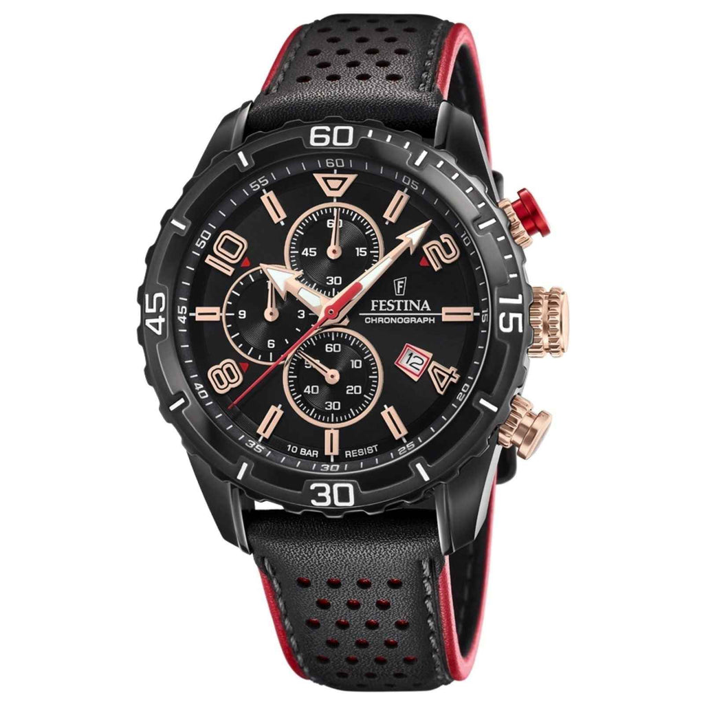 F20519 4 Chronograph Dial Leather Strap Watch