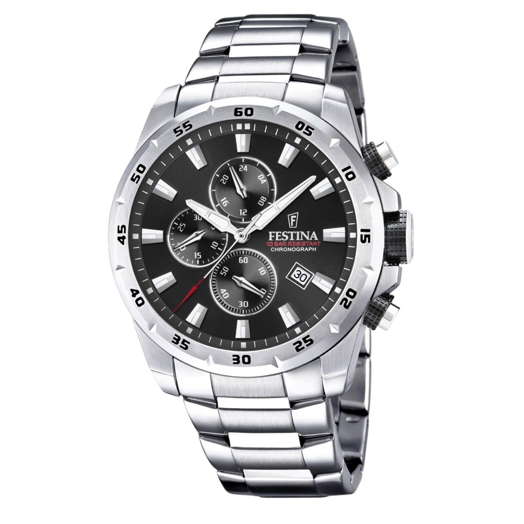 Festina F20463/4 Men's Chronograph Black Dial Silver Tone Bracelet Wristwatch - H S Johnson