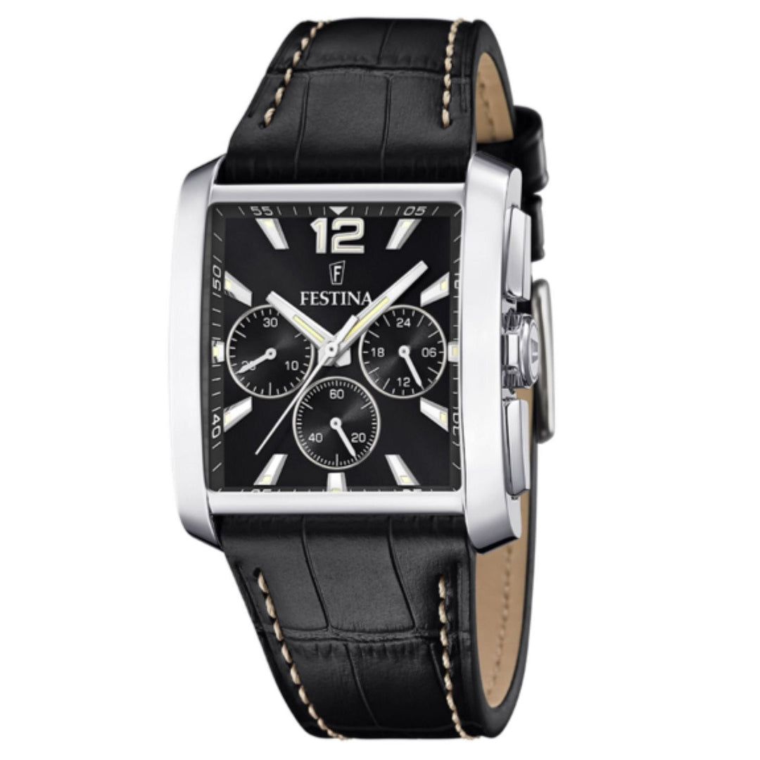 Festina F20636/4 Men's Chronograph Black Leather Strap Wristwatch - H S Johnson
