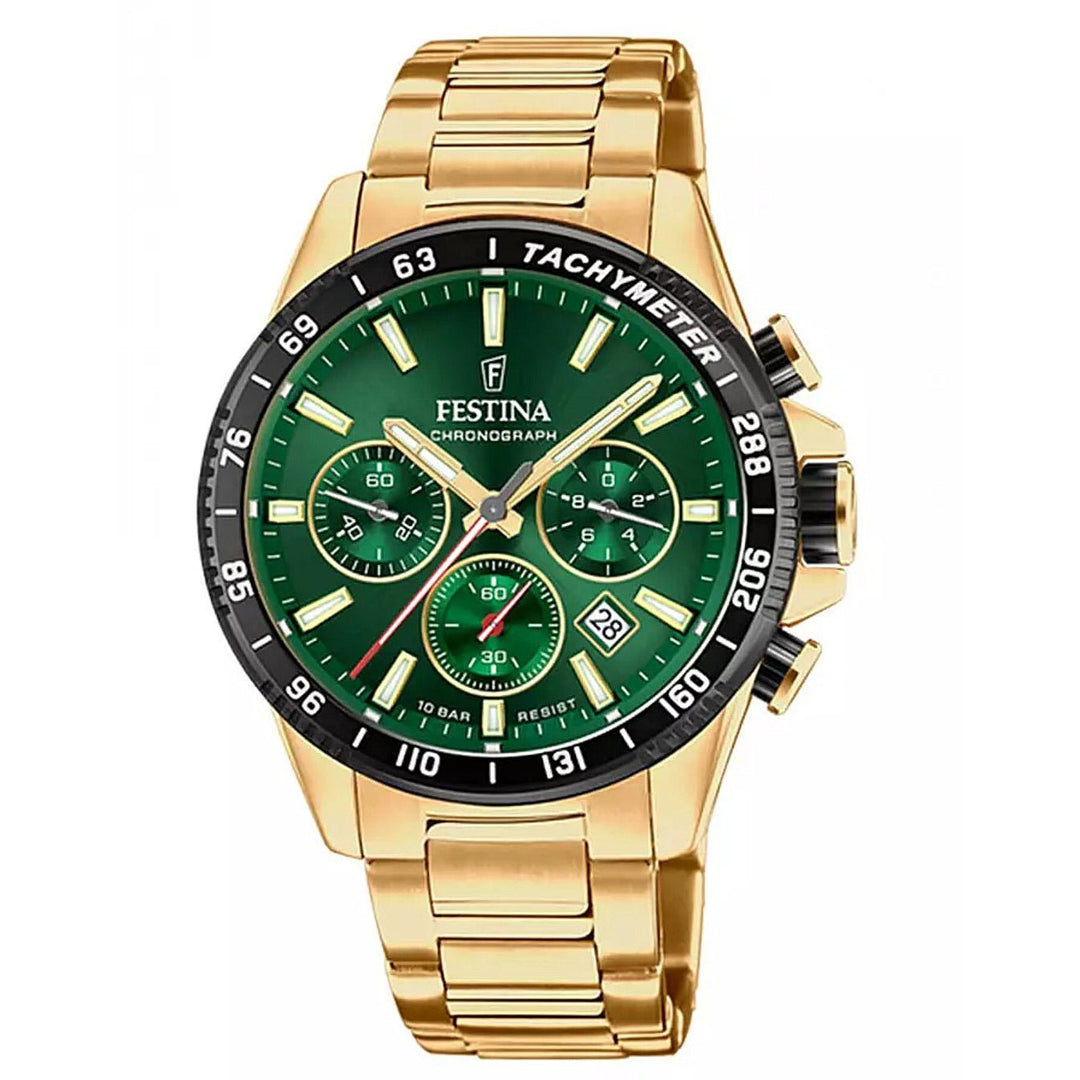Festina F20634/4 Men's Green Dial Gold Tone Case Chronograph Wristwatch - H S Johnson