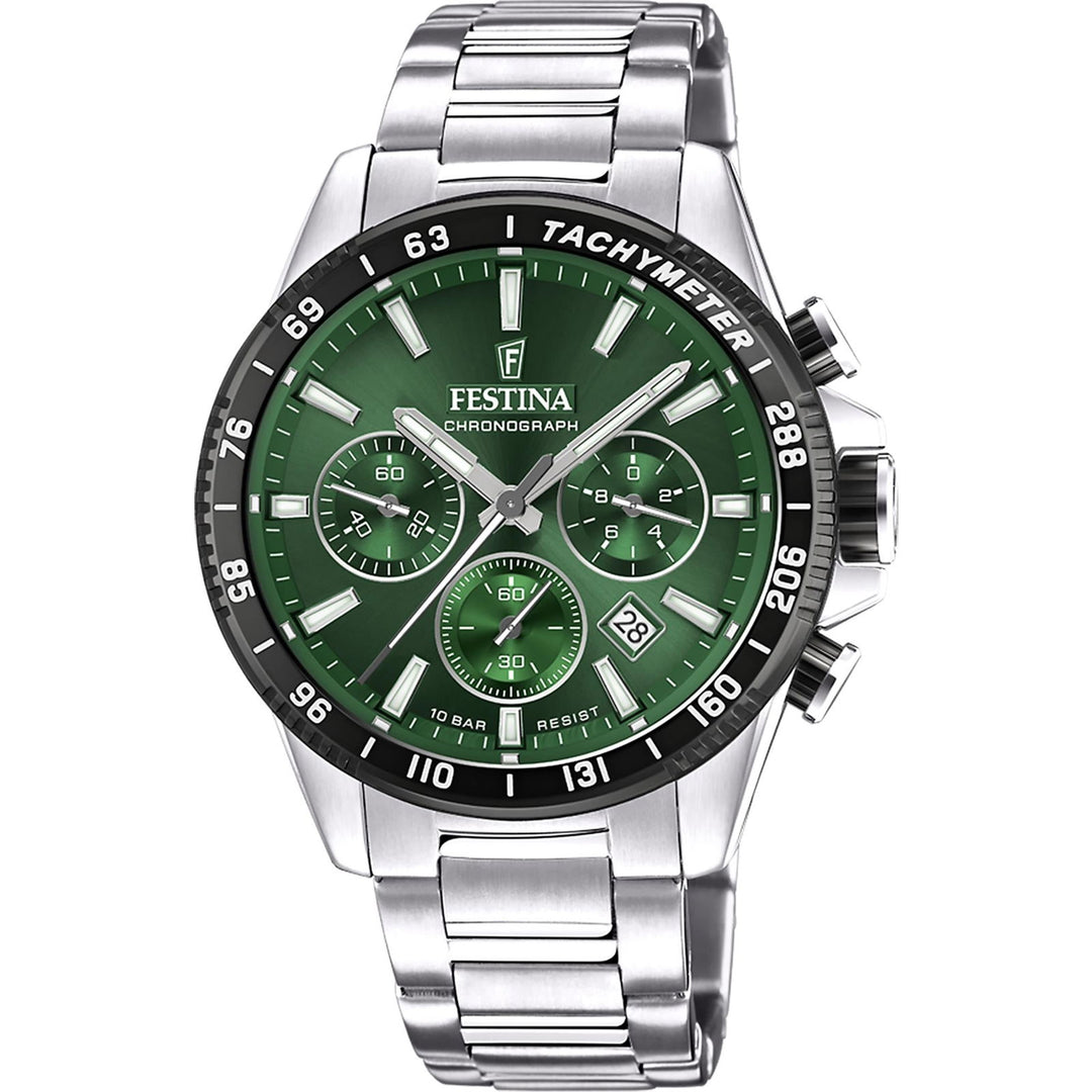 Festina F20560/4 Men's Green Dial Stainless Steel Bracelet Wristwatch - H S Johnson