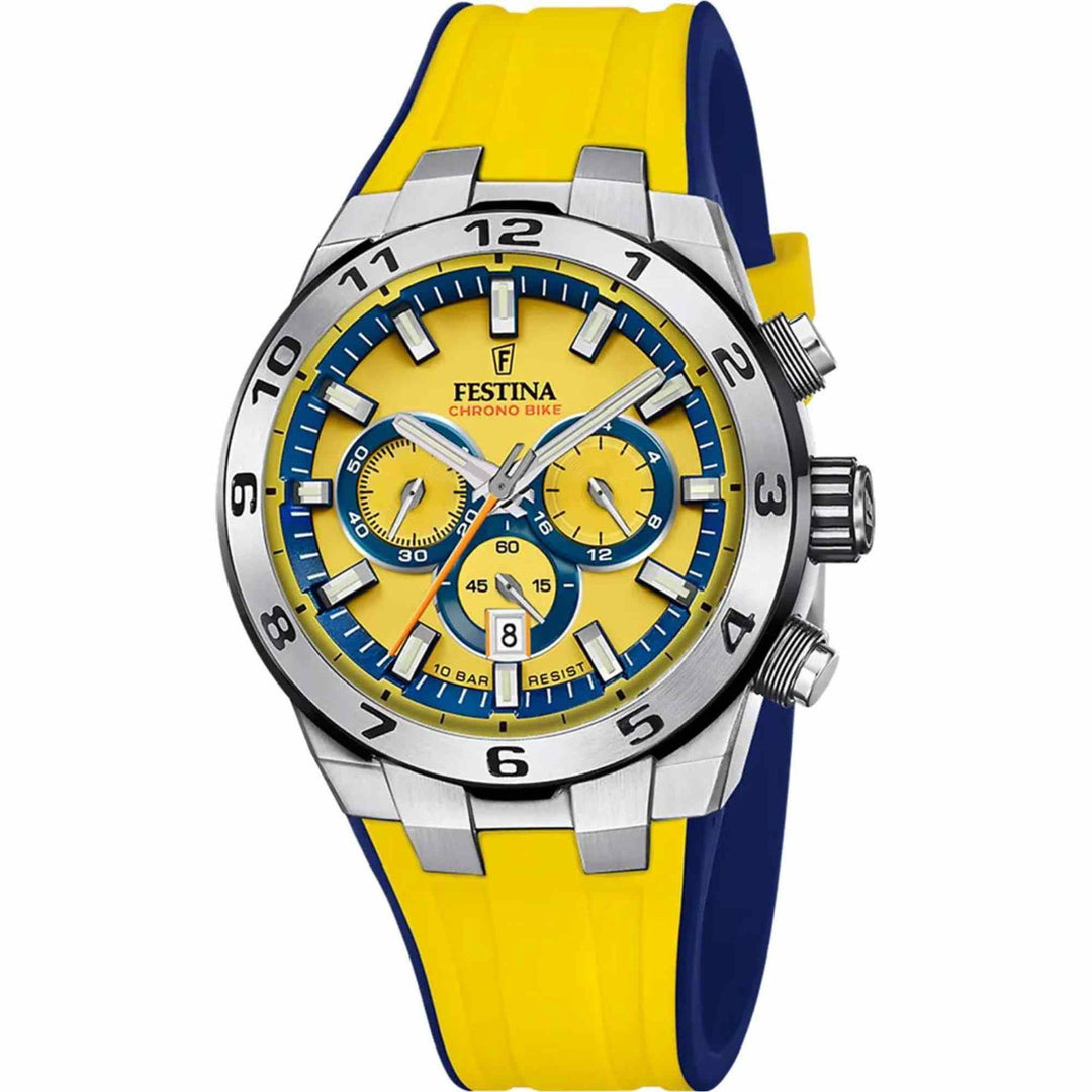 Festina F20671/4 Men's Yellow Chrono Bike Rubber Strap Wristwatch - H S Johnson