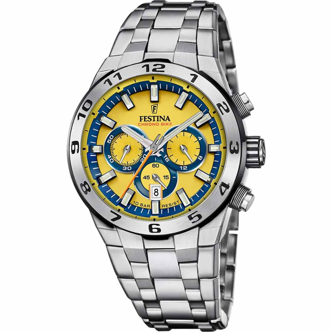 Festina F20670/4 Men's Yellow Chrono Bike Steel Bracelet Wristwatch - H S Johnson