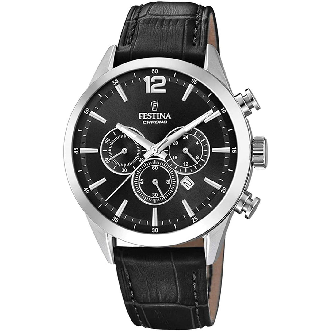 Festina F20542/5 Men's Chronograph Black Leather Strap Wristwatch - H S Johnson