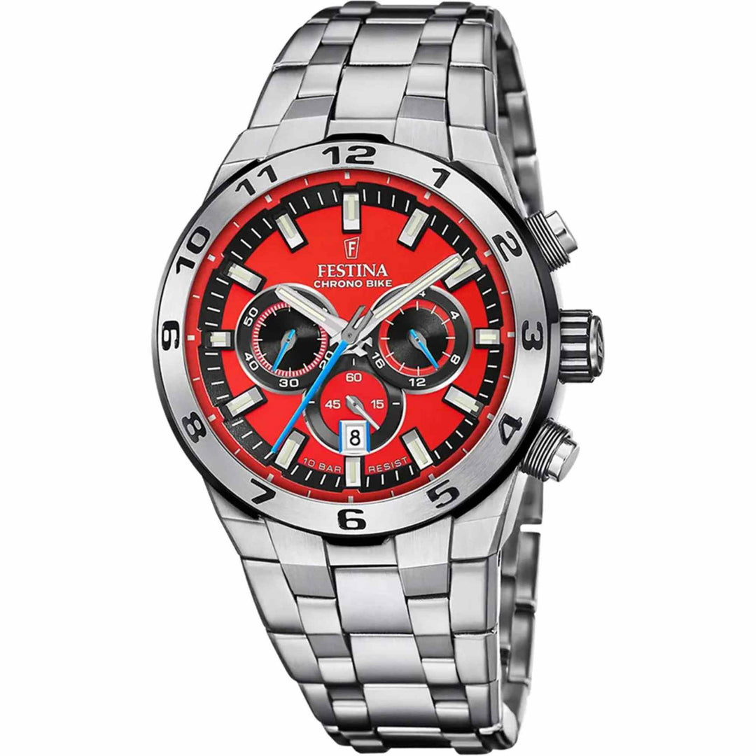 Festina F20670/5 Men's Red Chrono Bike Steel Bracelet Wristwatch - H S Johnson