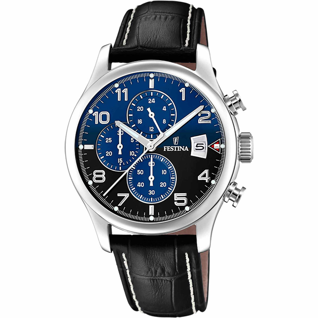 Festina F20375/7 Men's Chronograph Leather Strap Wristwatch - H S Johnson