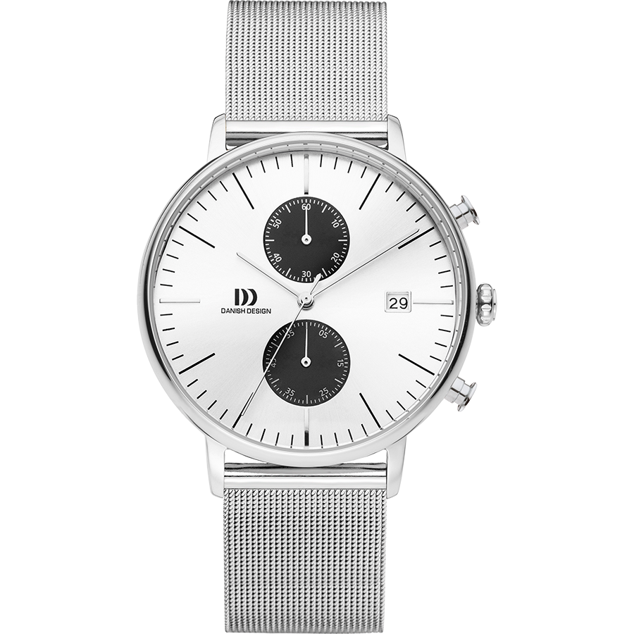 Danish Design IQ74Q975 Koltur Chrono Silver Black Eyes Mesh Watch