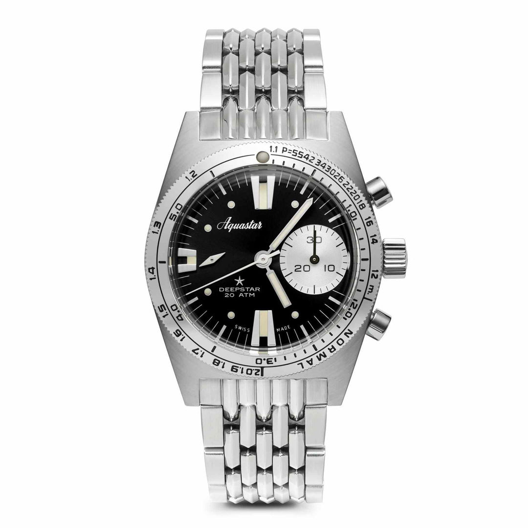 Aquastar 2022 Deepstar BOR Bracelet Vintage Black Chronograph Wristwatch - H S Johnson