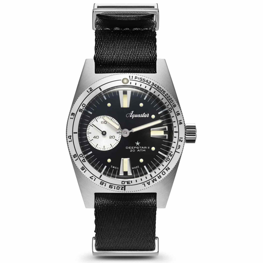 Aquastar Deepstar II Vintage Black Nylon Wristwatch - H S Johnson