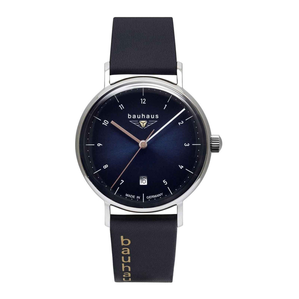 2141 3 Navy Blue Dial Leather Strap Watch