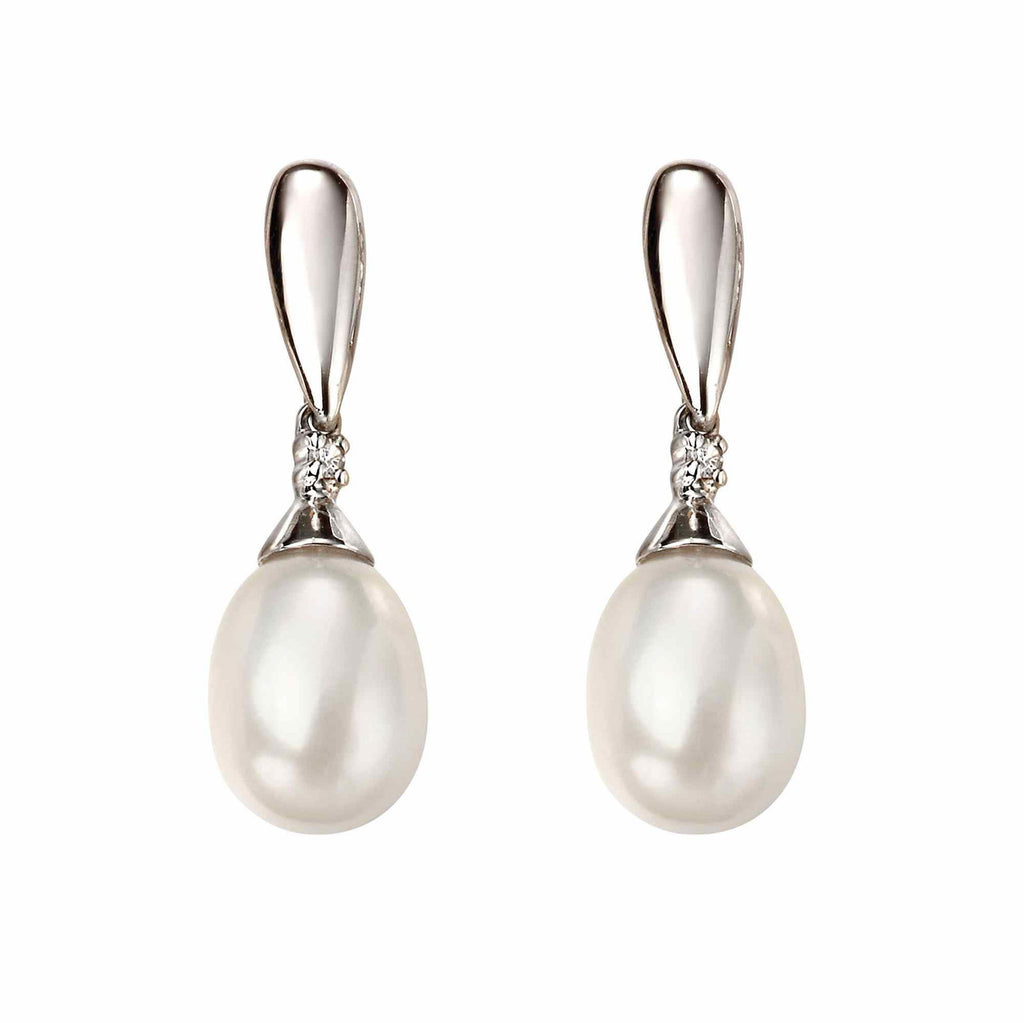 GE2075W Freshwater Pearl Diamond Drop Earrings