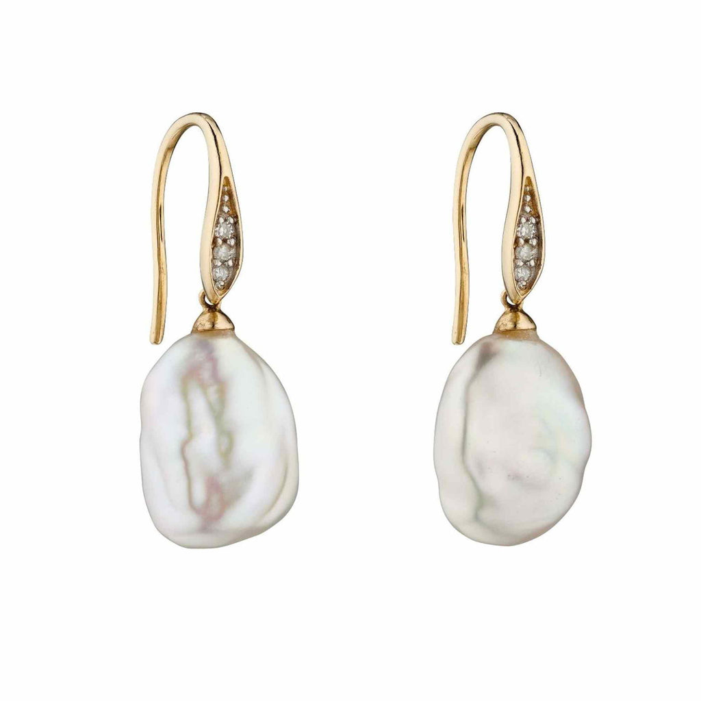 GE2290W Keshi Pearl Earrings Diamond Set Hook