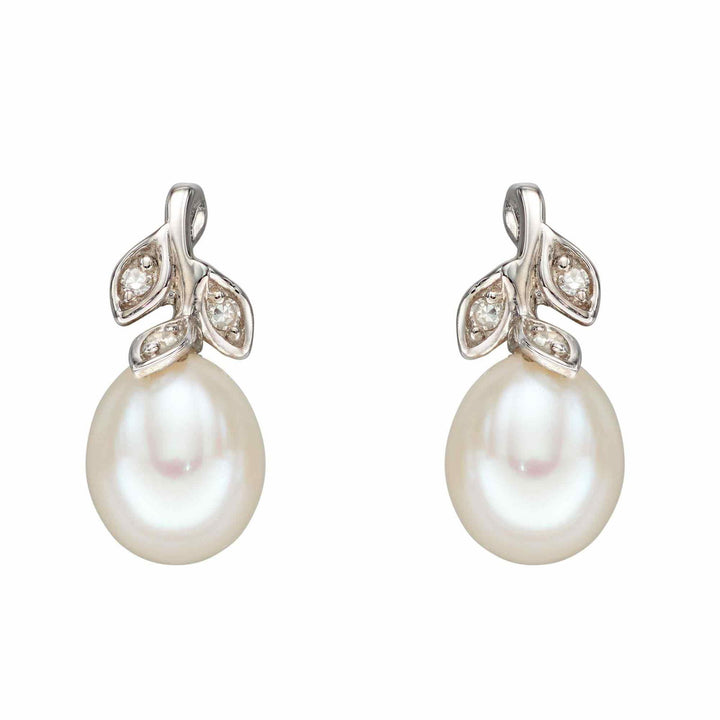 Elements Gold GE2342W Pearl and Diamond Vine Earrings - H S Johnson