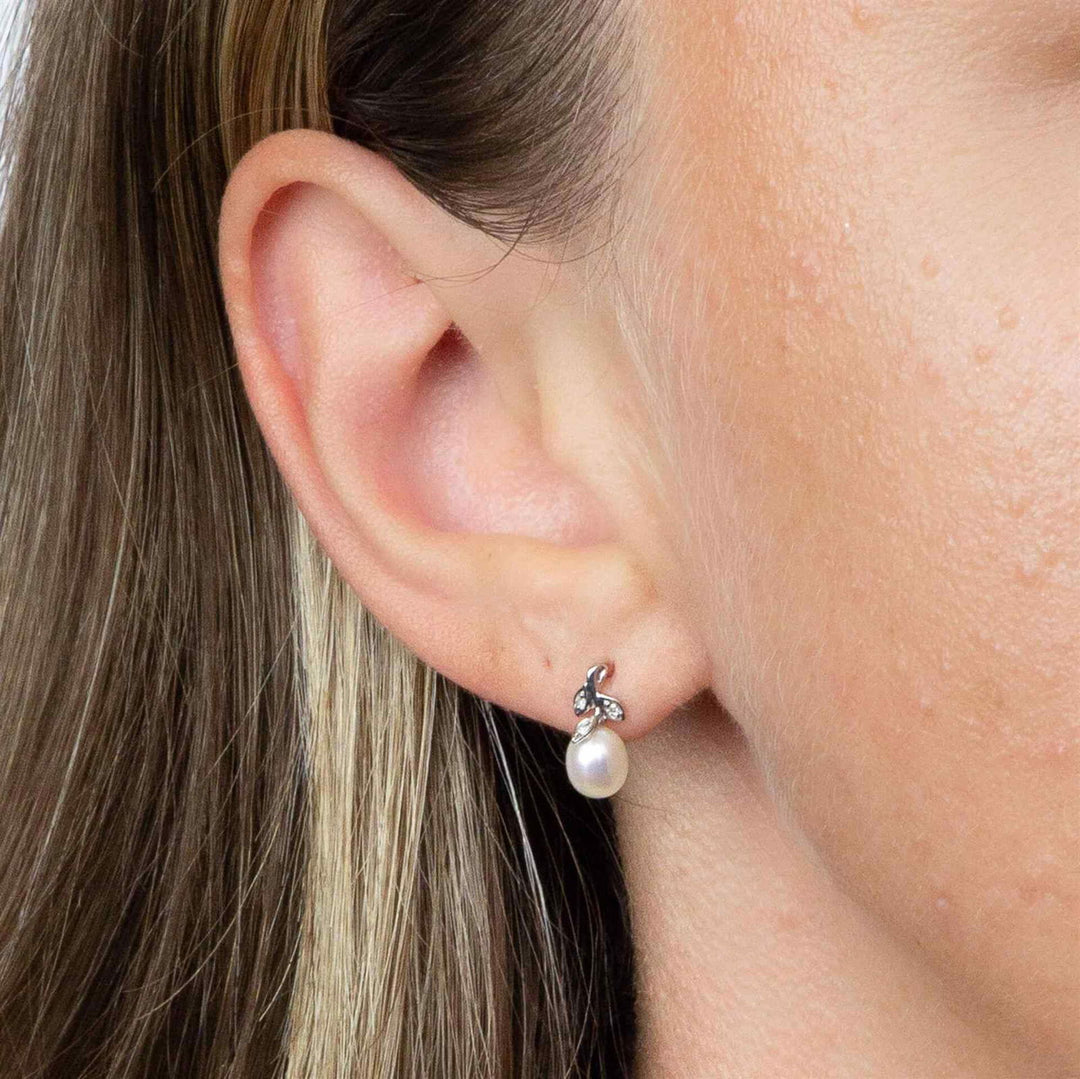 Elements Gold GE2342W Pearl and Diamond Vine Earrings - H S Johnson