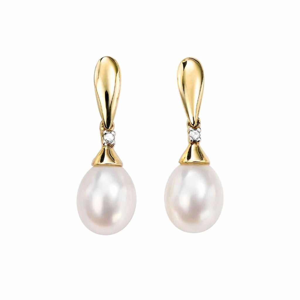 GE780W Freshwater Pearl Diamond Drop Earrings