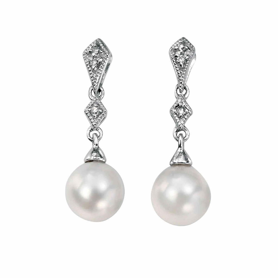 Elements Gold GE807W Freshwater Pearl and Diamond Drop Earrings - H S Johnson
