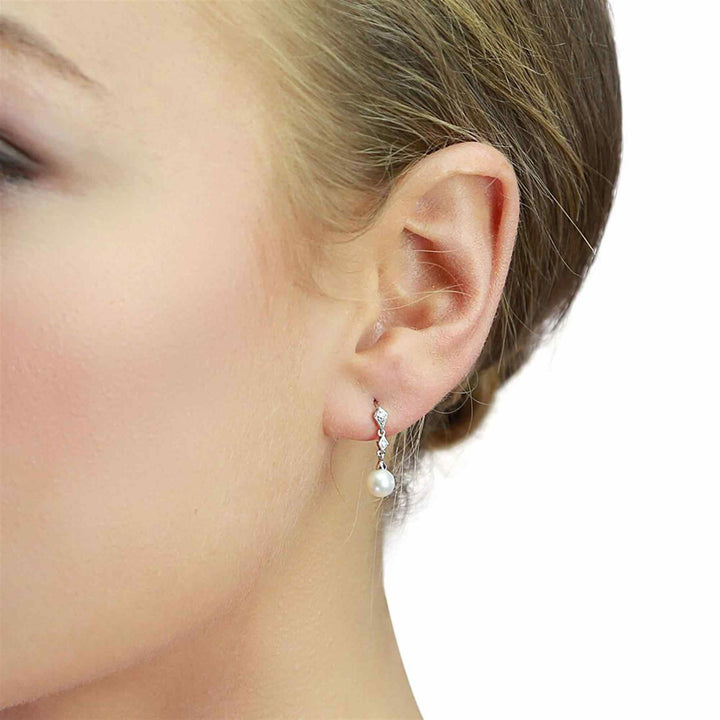 Elements Gold GE807W Freshwater Pearl and Diamond Drop Earrings - H S Johnson