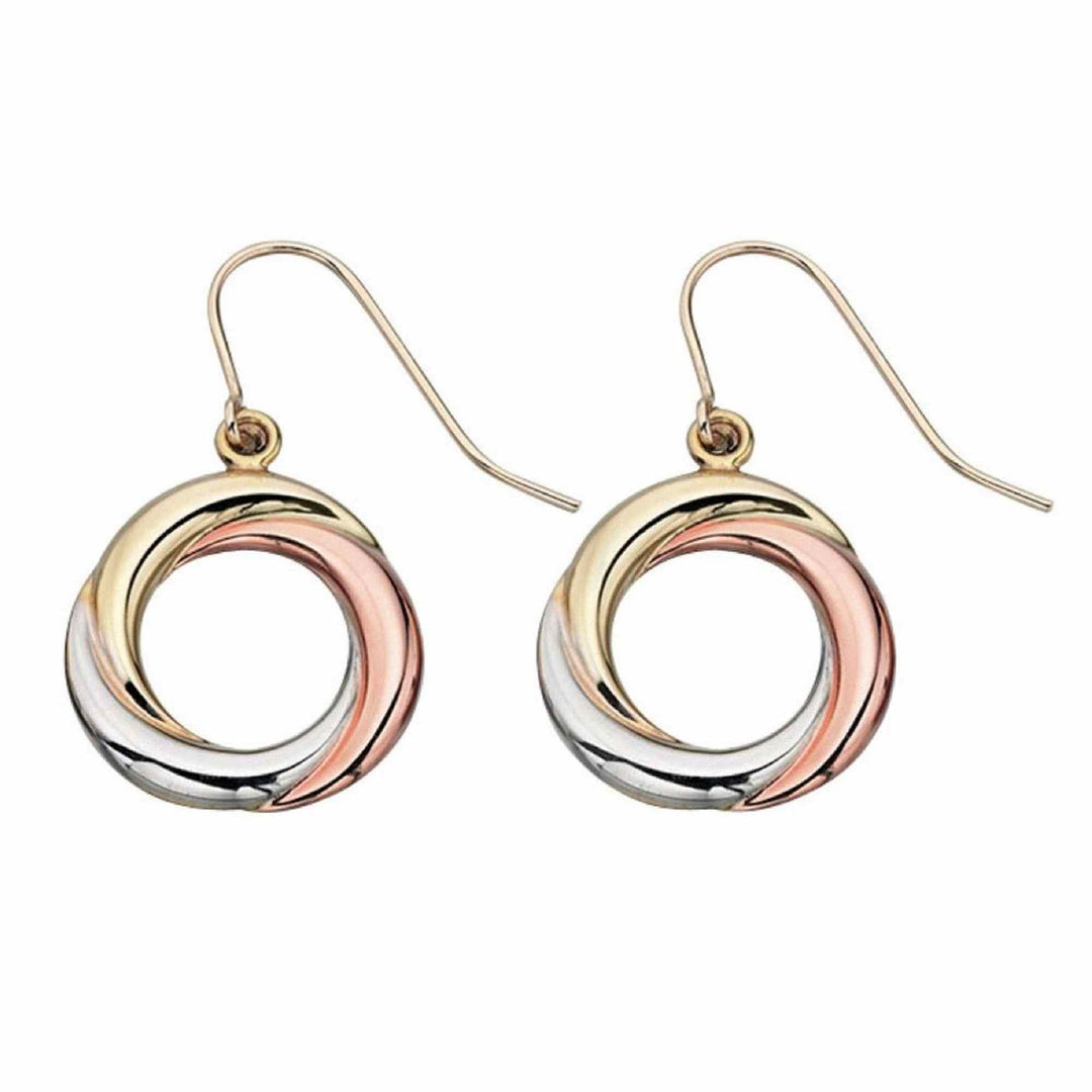 Elements Gold GE843 Tri-Metal Open Circle Drop Earrings - H S Johnson