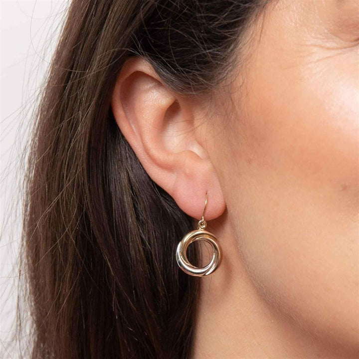 Elements Gold GE843 Tri-Metal Open Circle Drop Earrings - H S Johnson