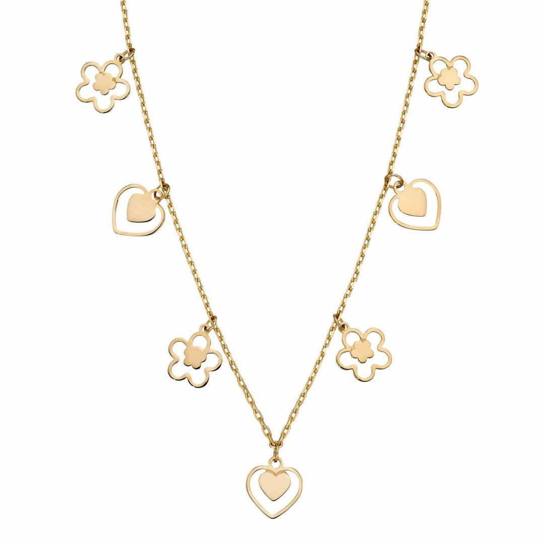 Elements Gold GN363 Heart and Flower Charm Necklace - H S Johnson