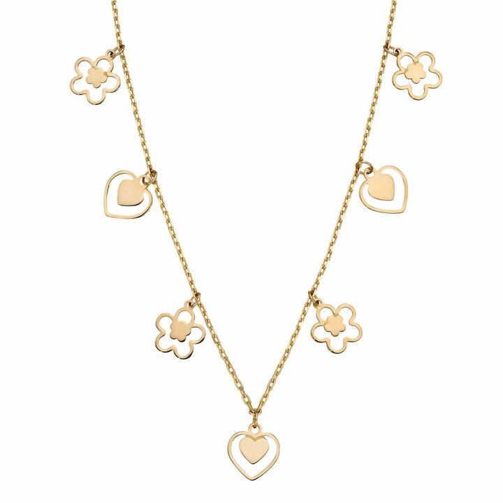 Elements Gold GN363 Heart and Flower Charm Necklace - H S Johnson