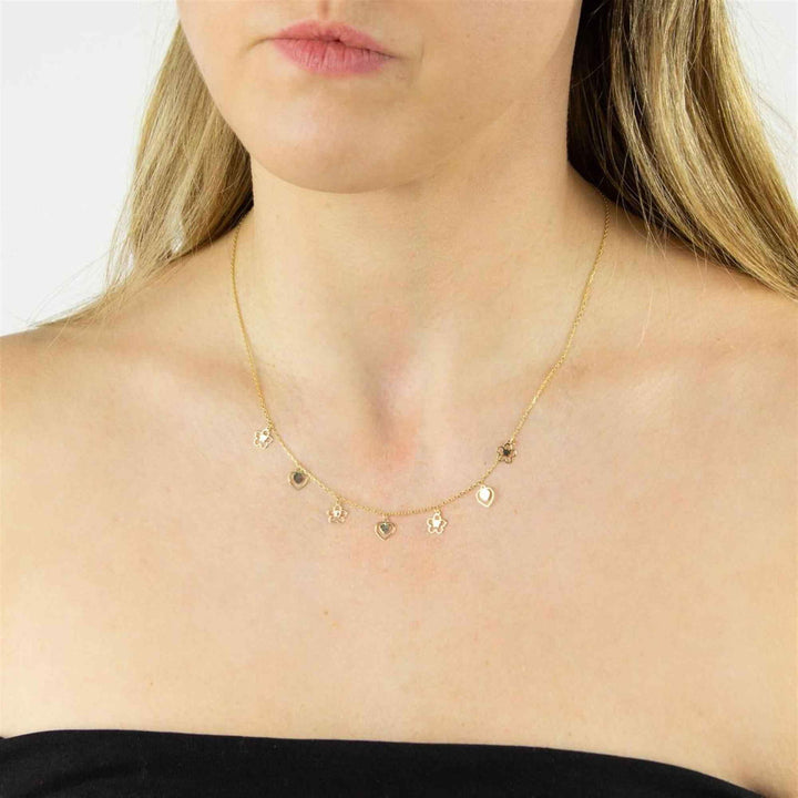 Elements Gold GN363 Heart and Flower Charm Necklace - H S Johnson