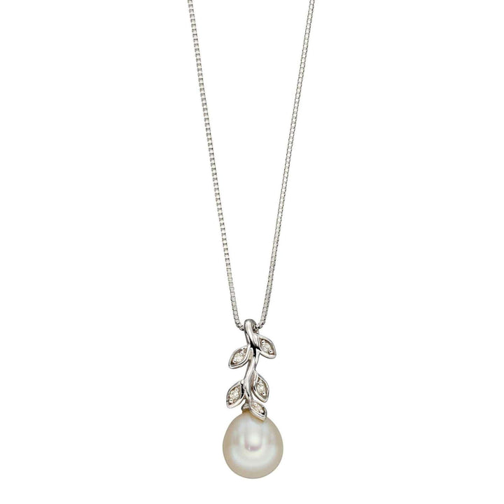Elements Gold GP2238W Pearl and Diamond Vine Pendant Only - H S Johnson