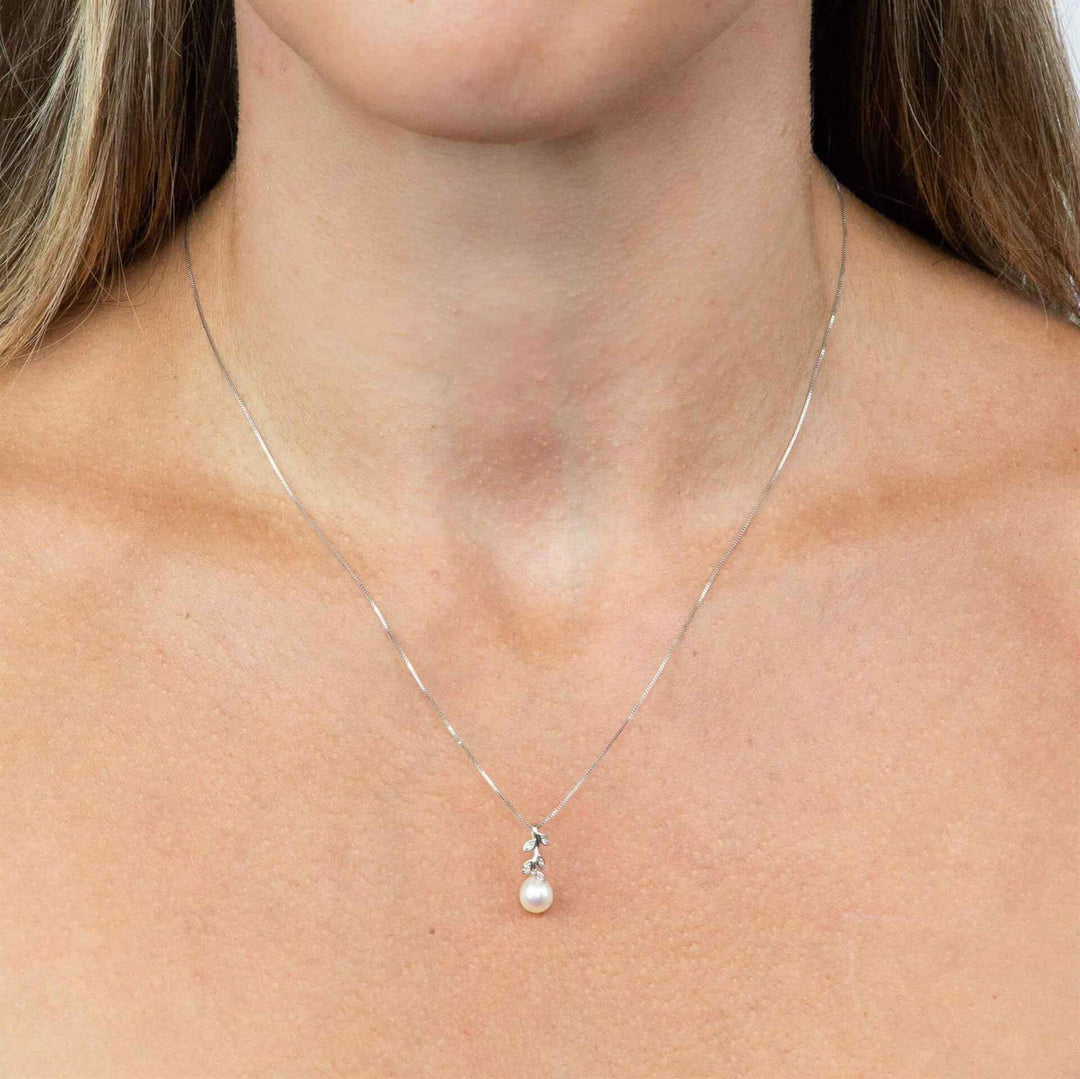 Elements Gold GP2238W Pearl and Diamond Vine Pendant Only - H S Johnson