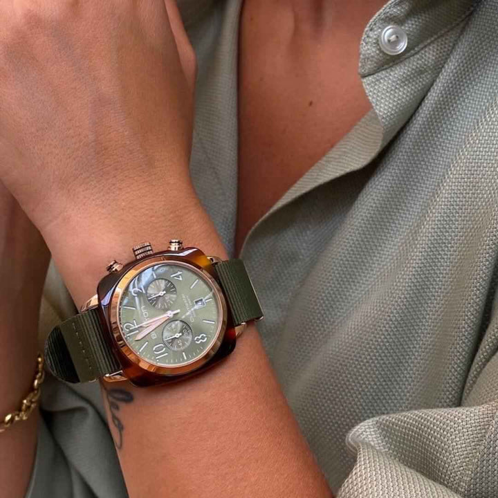 Briston Clubmaster Classic - Chrono - Rose Gold - Vert Olive 19140.PRA.T.26.NOL Watch