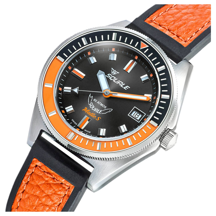 Squale MATICBKOBK.RLOR Matic S Orange/Black HydroLeather Watch