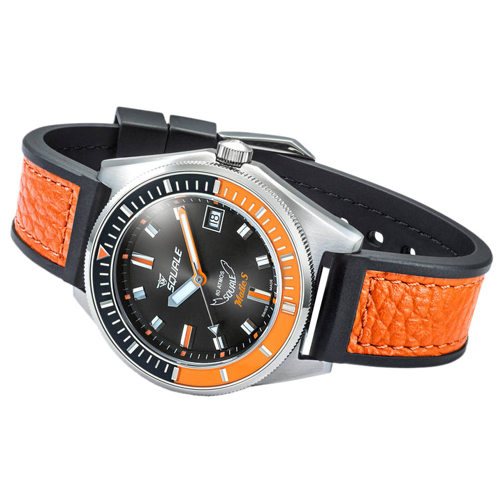Squale MATICBKOBK.RLOR Matic S Orange/Black HydroLeather Watch