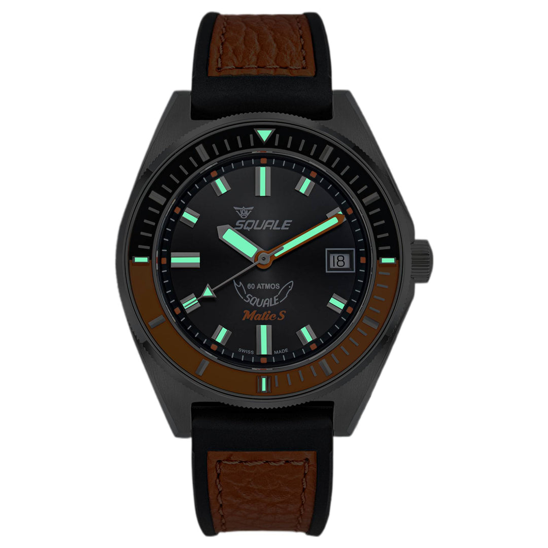 Squale MATICBKOBK.RLOR Matic S Orange/Black HydroLeather Watch