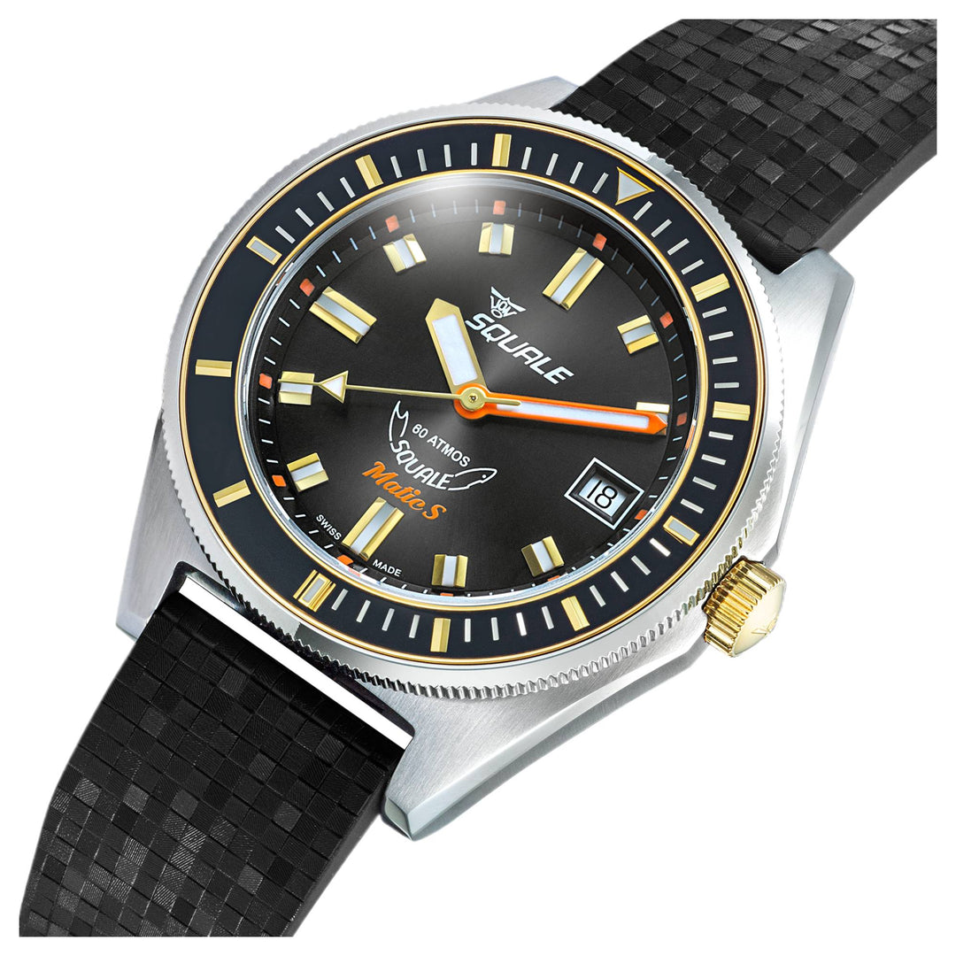 Squale MATICGBKBK.MRBK Matic S Two-Tone Black Rubber Watch