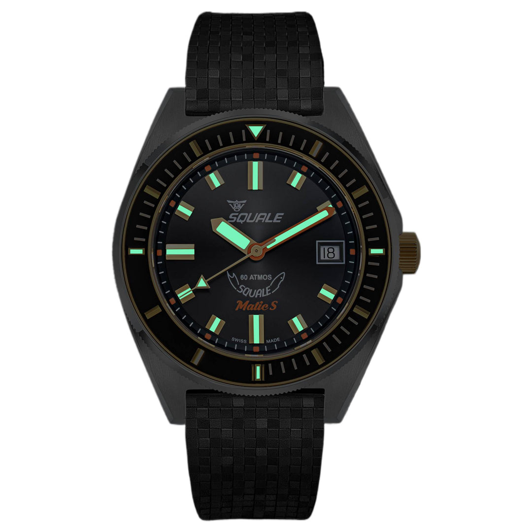 Squale MATICGBKBK.MRBK Matic S Two-Tone Black Rubber Watch