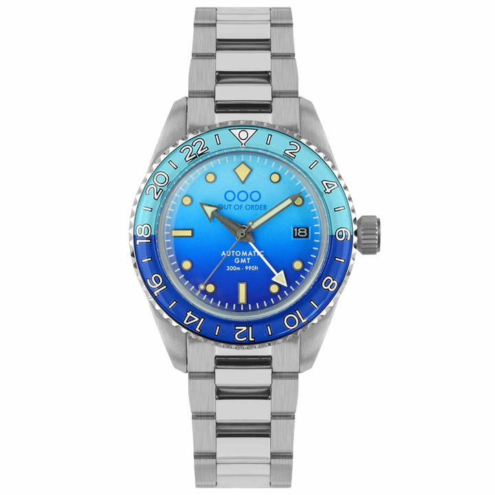 Out Of Order 001-25.BB.BAND.SS Men's Bomba Blu Auto Ultra Brushed GMT Wristwatch - H S Johnson