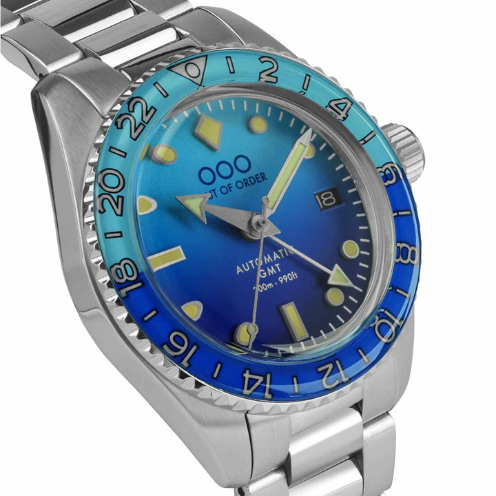 Out Of Order 001-25.BB.BAND.SS Men's Bomba Blu Auto Ultra Brushed GMT Wristwatch - H S Johnson
