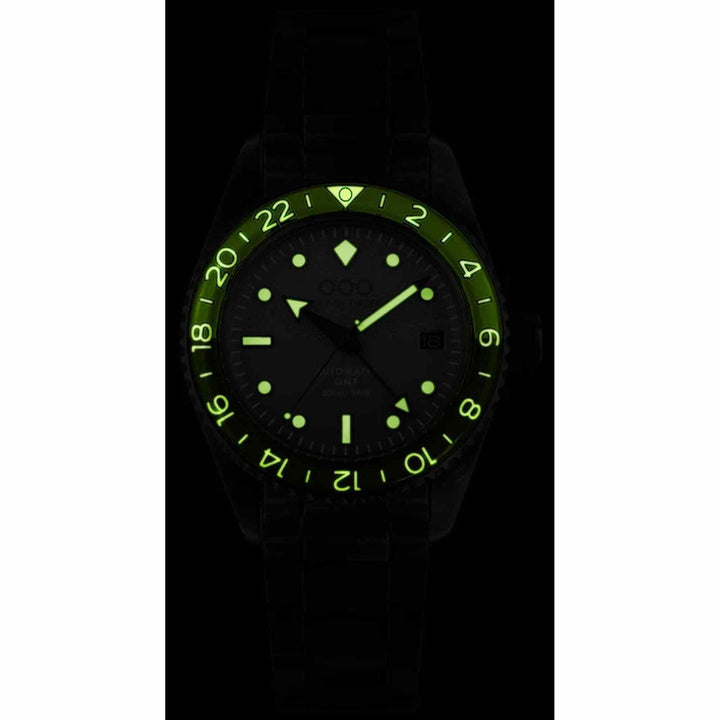 Out Of Order 001-25.BB.BAND.SS Men's Bomba Blu Auto Ultra Brushed GMT Wristwatch - H S Johnson