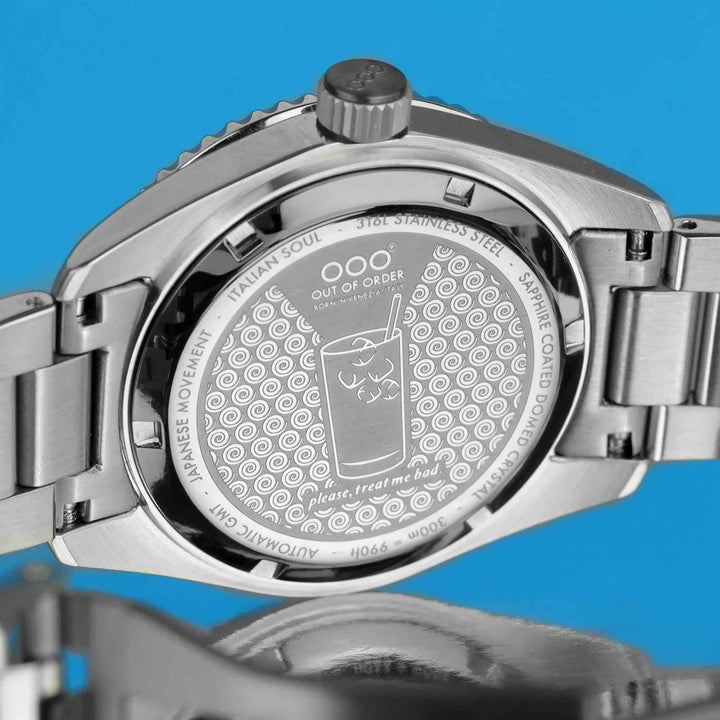 Out Of Order 001-25.BB.BAND.SS Men's Bomba Blu Auto Ultra Brushed GMT Wristwatch - H S Johnson