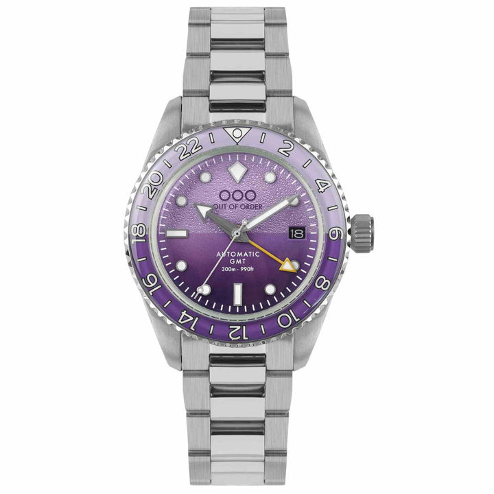 Out Of Order 001-25.LA.BAND.SS Men's Dark Violet Auto Ultra Brushed GMT Wristwatch - H S Johnson